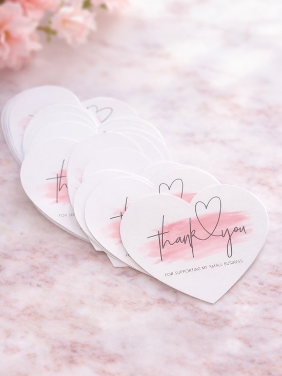 Blush&Vault Other - 30 Heart Shape Pink Brushstroke Design Thank You Cards